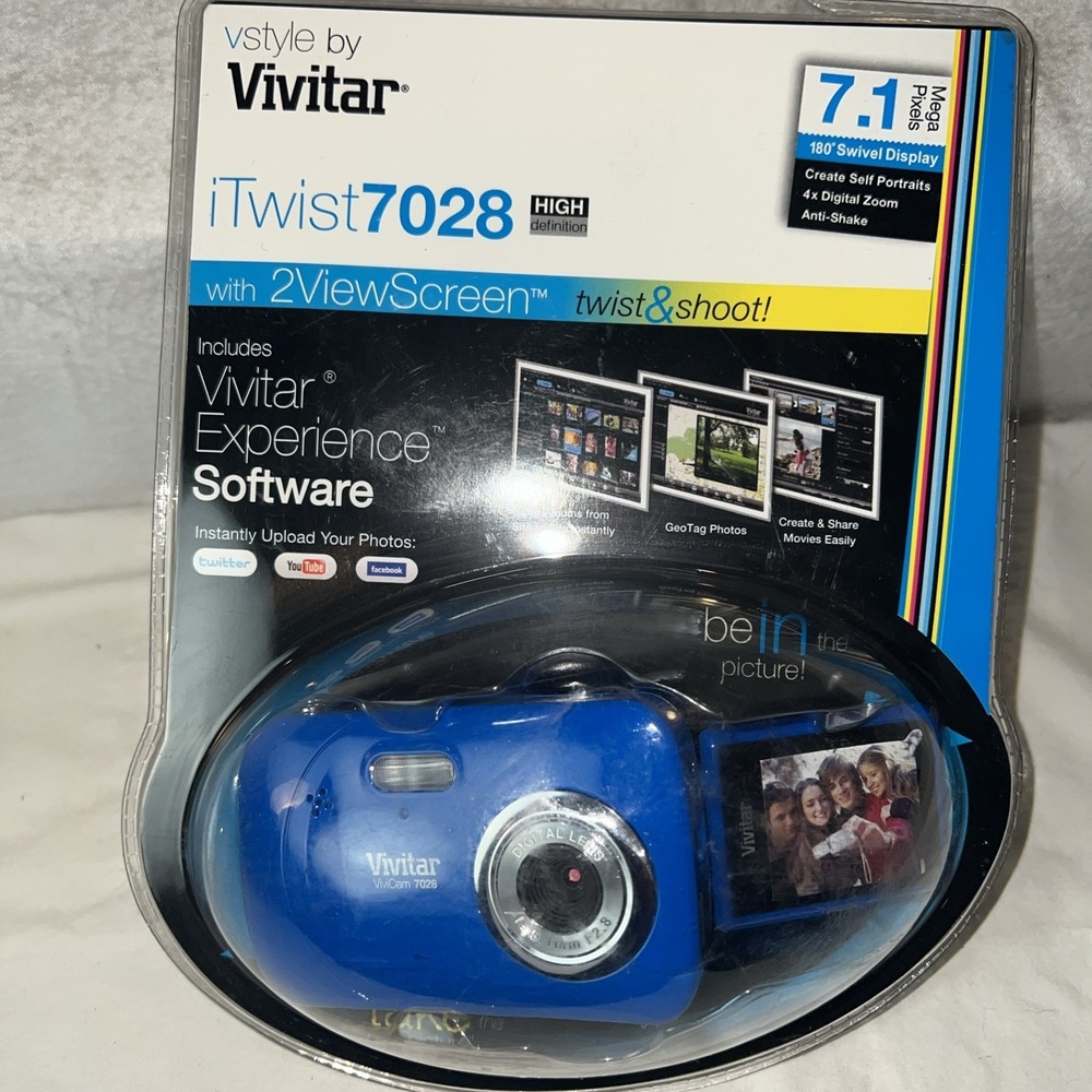Vivitar iTwist 7028 Blue Digital Camera 7.1MP 180 Swivel Selfie‎ Screen New Seal